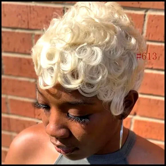 Short Curly Pixie Wig Human Hair Glueless Wear and Go Layered
